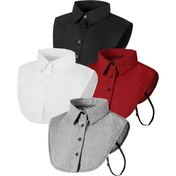 Fake Collar for Women 4 Pieces Detachable Faux Dickey White Black Red Plaid